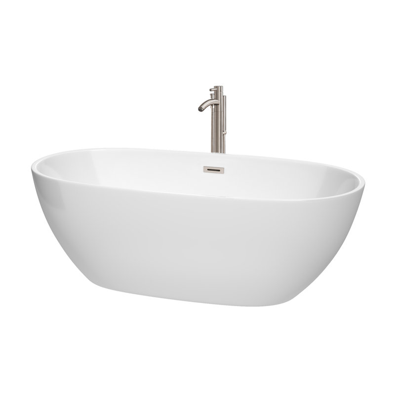 Juno 67'' x 32'' Freestanding Soaking Acrylic Bathtub with Faucet, Brushed Nickel