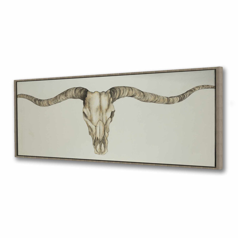 Toile crâne à corne longue | Animal de ferme rustique pour chambre à coucher, H 49,25 po x l 17,25 po