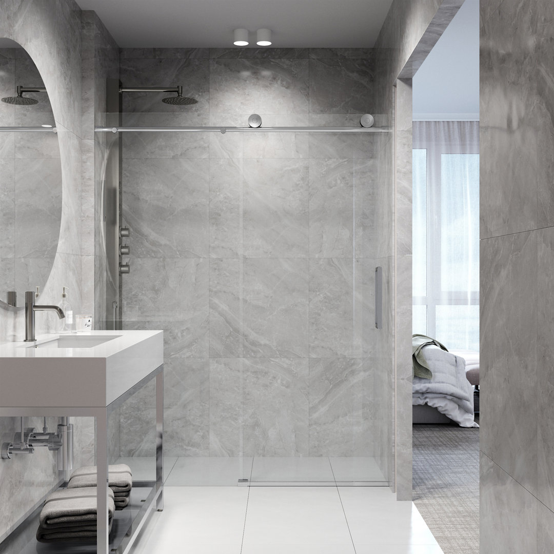 Elan 56-60" W x 76" H Sliding Frameless Shower Door with 3/8" Clear Glass VIGO 