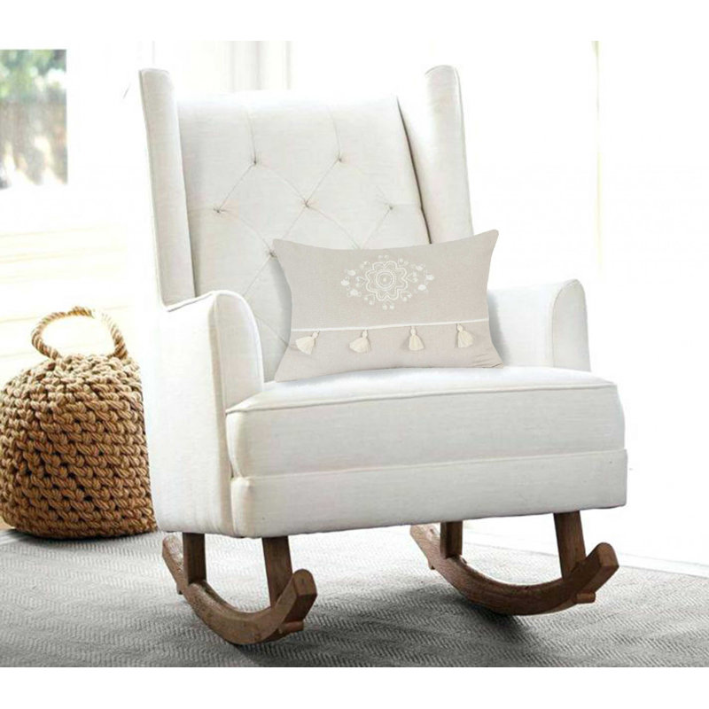 Coussin décoratif à motif floral en coton beige 14 po x 20 po, Poly