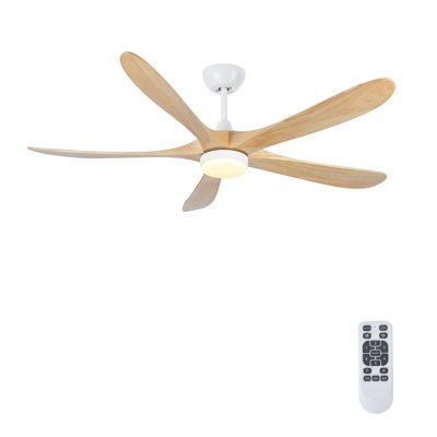 Ventilateur de plafond en bois massif de 62 pouces avec lumière DEL et télécommande, moteur à courant continu silencieux à 5 pales pour l'intérieur et l'extérieur
