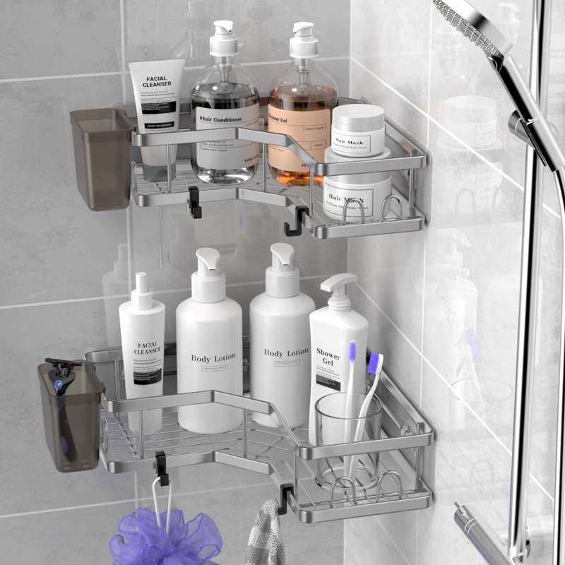 Ensemble de 2 paniers de douche en coin, Argent foncé