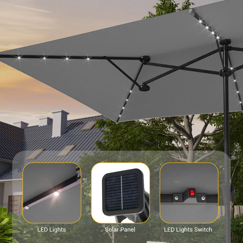 Parasol de terrasse à double face 11x7Ft, Gris foncé