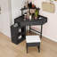 Ensemble de coiffeuse de coin avec tabouret de rangement rembourré, armoire coulissante et plateau de table en verre-1969580075