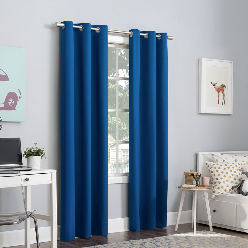 Classic Blue Polyester Blackout Grommet Window Panels for Kids
