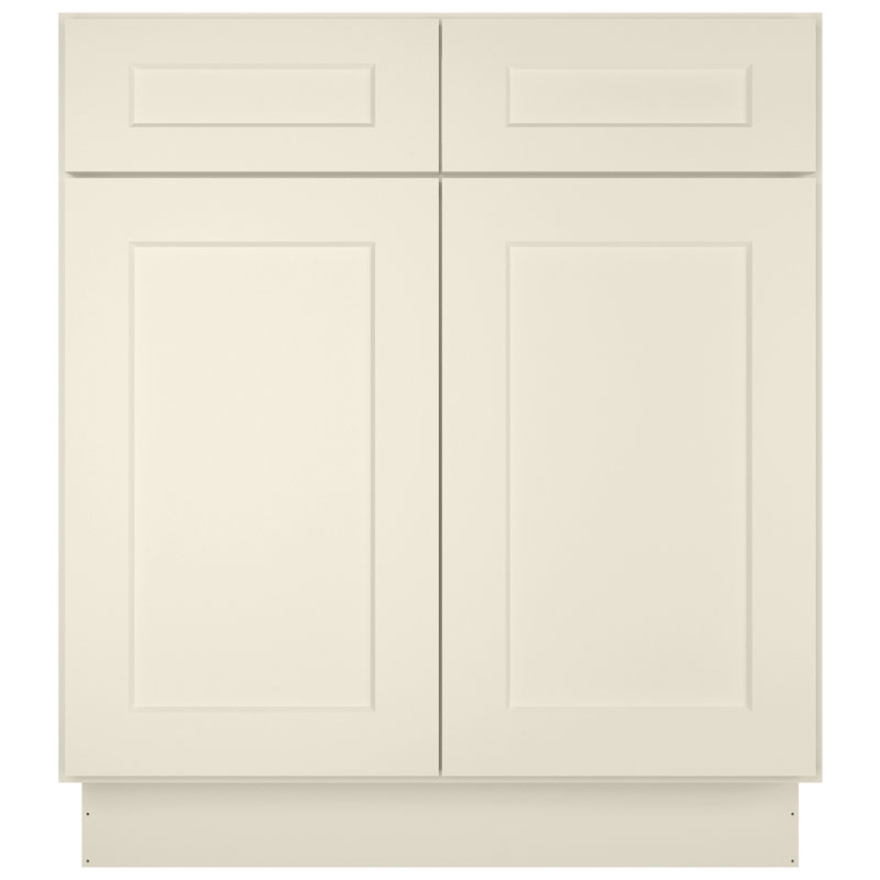Armoire de base pour évier de cuisine prête à assembler avec tablettes réglables et fermeture en douceur