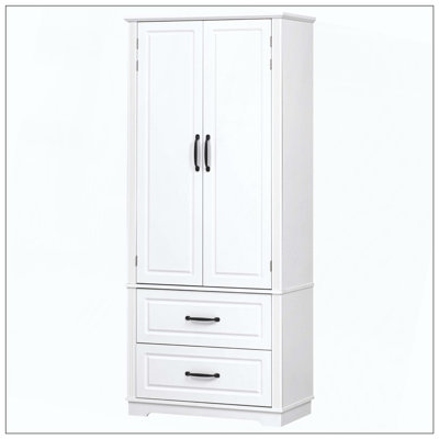 Farmhouse Kitchen Pantry Cabinet With 2 Large Drawers, Embossed Texture Freestanding Cupboard Cabinet With 8 Door Shelves And 3 Cabinet Shelves For Ki by Ophelia & Co.