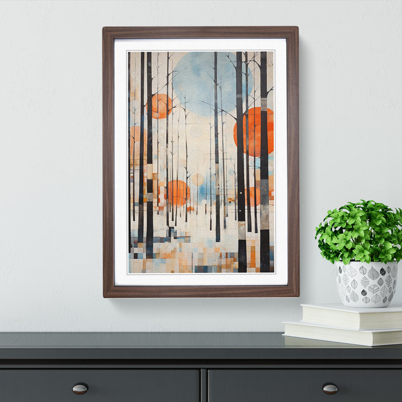 Winter Forest Dadaism - Single Picture Frame Print on Wood, 64cm H x 46cm W x 2cm D, Walnut