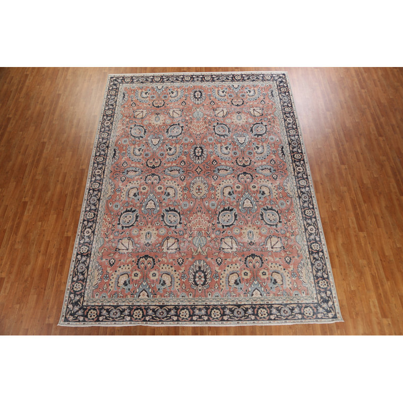 Tapis turc en laine noué à la main de conception unique 9 pi 9 po x 13 pi Sultanabad Ziegler