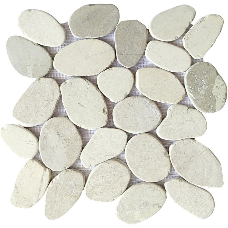CNK Tile White Pebble XL Jumbo Sliced Pebble Tile Sliced For Bathroom Kitchen Backsplash Shower And Flooring 12" X 12"
