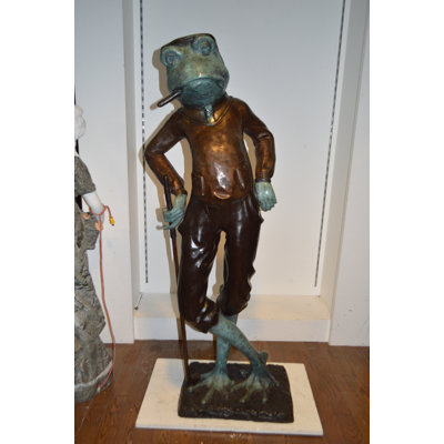 Hand-Cast Frog Smoking Cigar Bronze Garden Statue – Sculpture for Outdoor Decor, 24"L x 15"W x 64"H