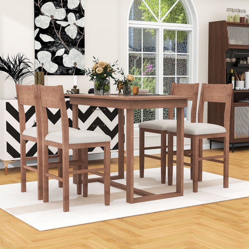 Ensemble de table de salle à manger 5 pièces à hauteur de comptoir rustique avec 4 chaises rembourrées pour petite salle à manger