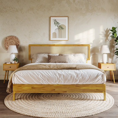 Anspach Solid Wood Platform Bed with Headboard, Bohemian Bed Frame