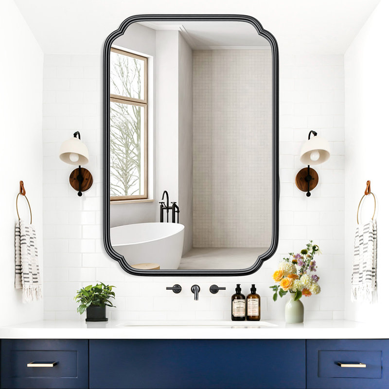 Miroir de salle de bain mural en verre trempé à haute résistance Marleth, Noir, 30 po x 20 po