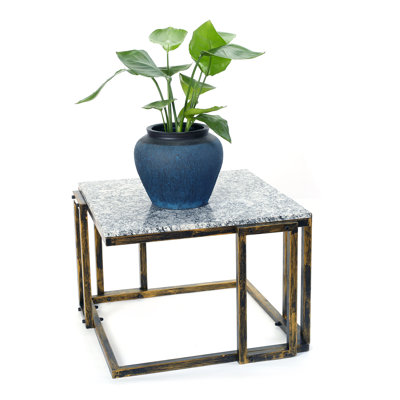 14.5" Granite Marble Black / Gold Plant Stand