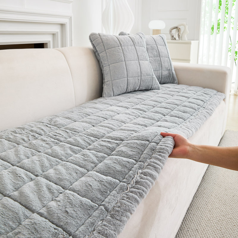 Housse de coussin en fourrure, housse de coussin antidérapante, H 2 po x l 71 po x P 27,56 po, Imitation fourrure gris clair