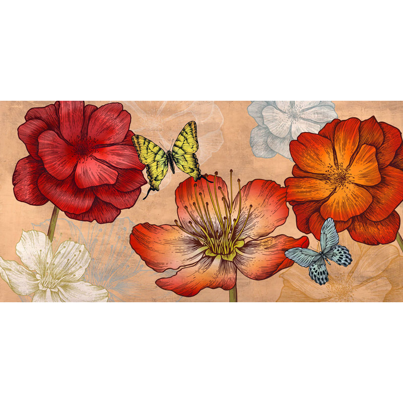 Flowers And Butterflies by Eve C. Grant - Wrapped Canvas Print, 60cm H x 120cm W x 4cm D