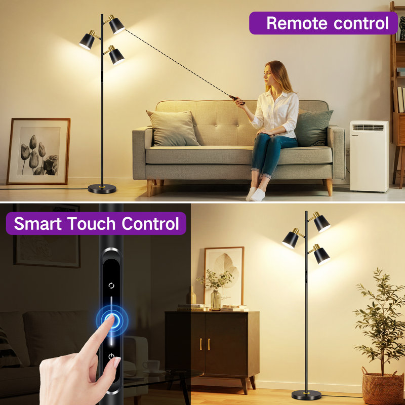67" Tree Floor Lamp with Remote Control and 3 Bulbs included, Black