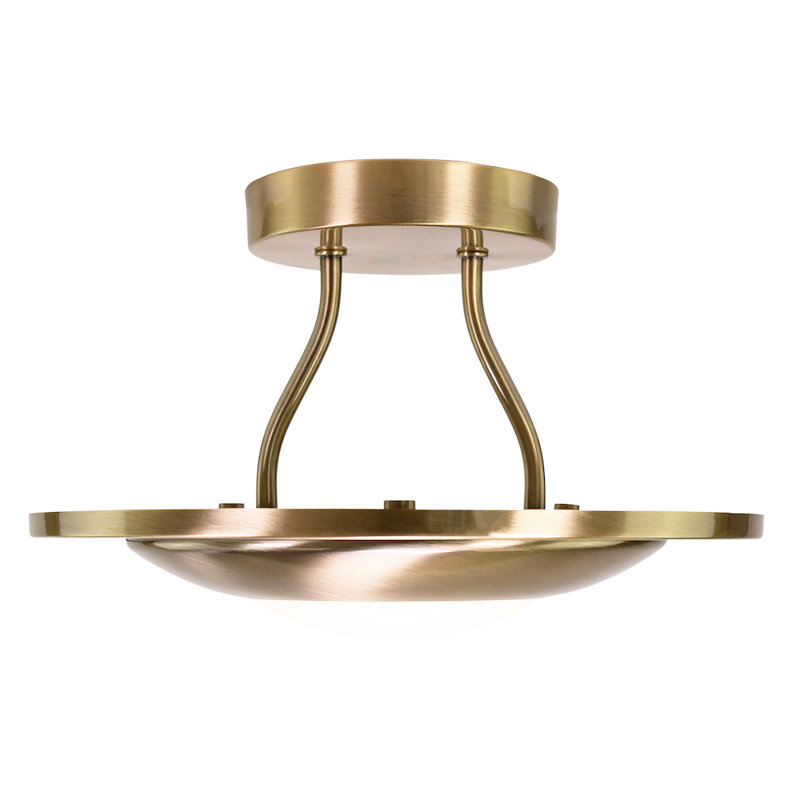 Mcroberts Modernistic Semi Flush Eco Friendly LED Ceiling Light Fitting in Brushed Finish, Antique Brass