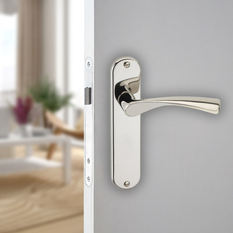 Door Handle, Plain Polished Nickel