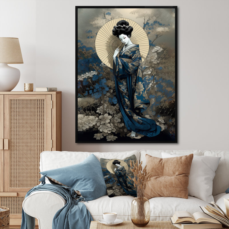 «Elegant Japanese Woman II», impression sur toile, H 44 po x l 34 po x P 1,5 po, Cadre flottant noir