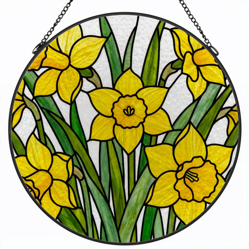 Panneau de vitrail en forme de jonquille 12 "H 12", H 12 po x l 12 po