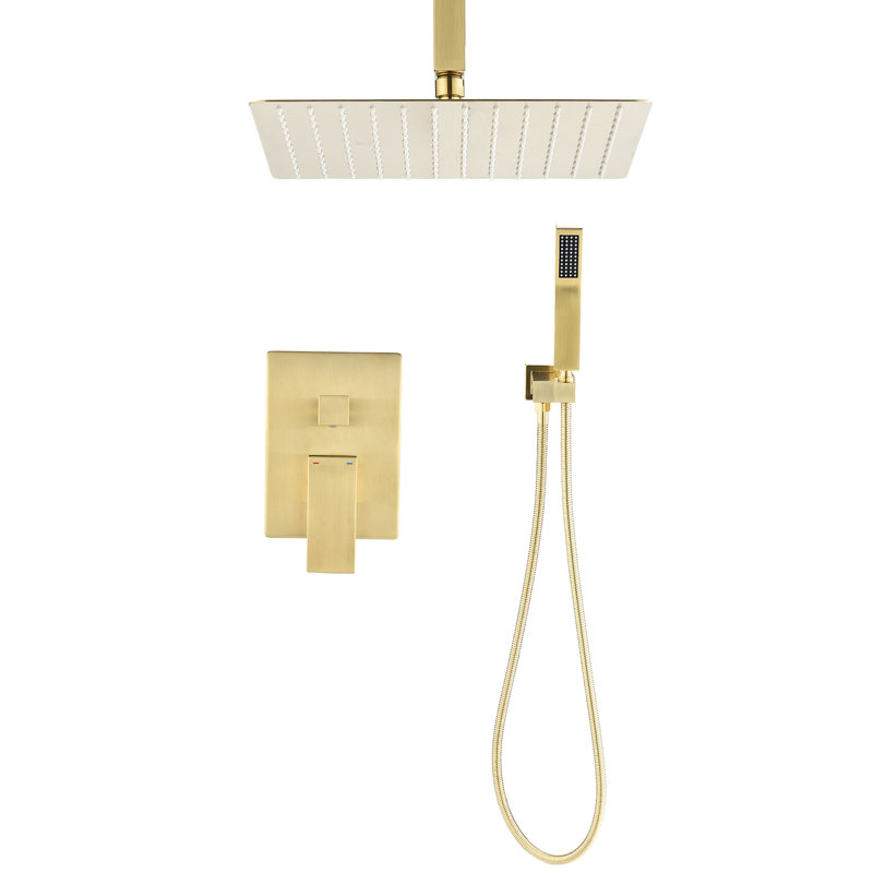 Bathroom Shower Head Ceiling Mounted - 10" & Handheld With Brushed Gold Finish System, Brushed Gold