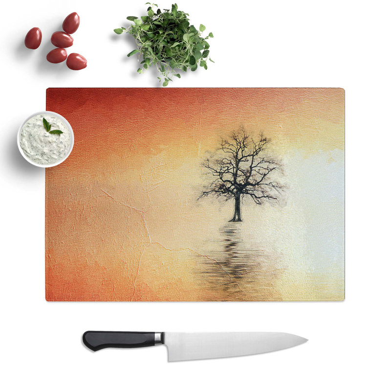 Tempered Glass Tree Reflection at Sunset in Abstract Cutting Board, 39 cm W x 28.5 cm L