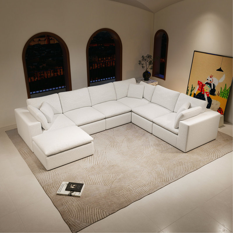 Canapé modulaire Boneless 137,8 * 108,3 po, canapé compressé rembourré pour salon, chambre à coucher, appartement, sans assemblage requis, combinaison gratuite de 7 pièces, tissu en velours côtelé moelleux
