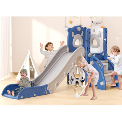 7 In 1 Kids Slide For Toddlers, Toddler Playset With Golf, Basketball Hoop, Climber And Storage Space