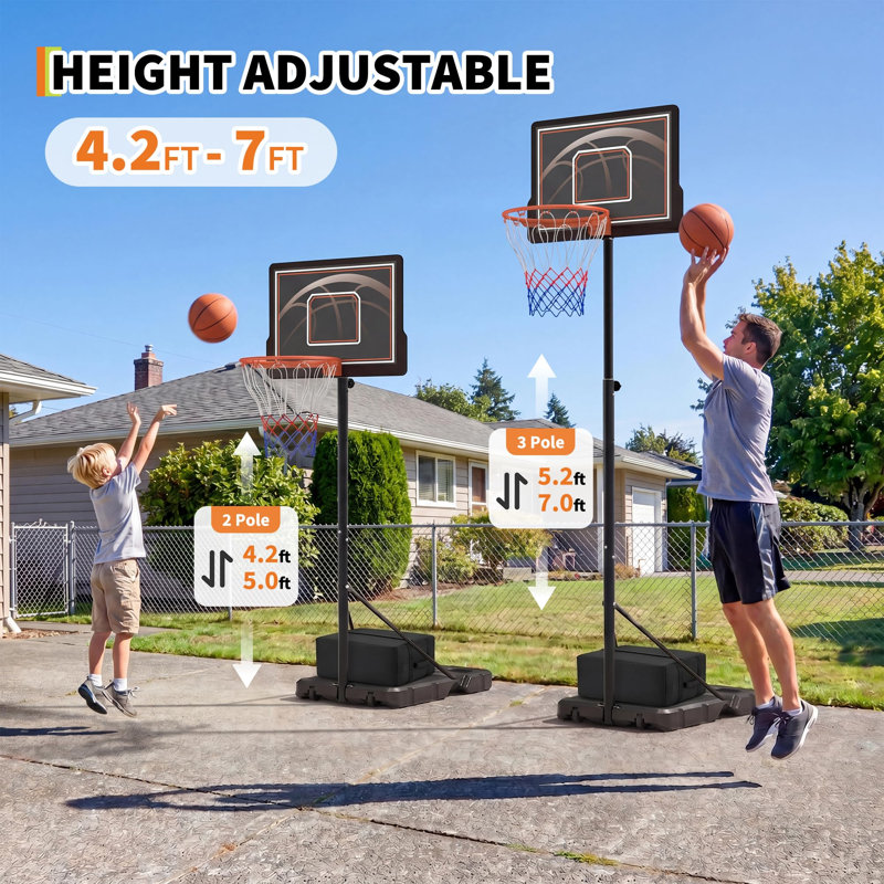 Cerceau de basketball portatif réglable, but extérieur de 3 pi à 10 pi avec panneau de 30 po, base remplissable et roues pour une utilisation dans la cour et l'allée