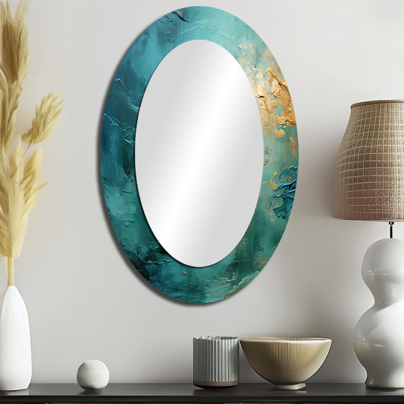 Teal Oasis III - paysage mural décoratif, miroir bleu sarcelle, reproduction d'art, 36 po x 24 po, Ovale