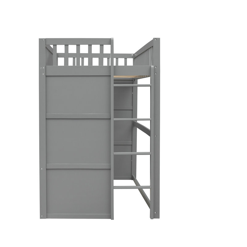 Lit mezzanine simple avec échelle, structure en bois massif blanc et gris