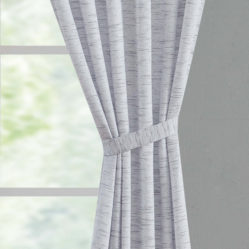 Gray Pleated Sheer Linen Back Tab Curtains, 96-inch