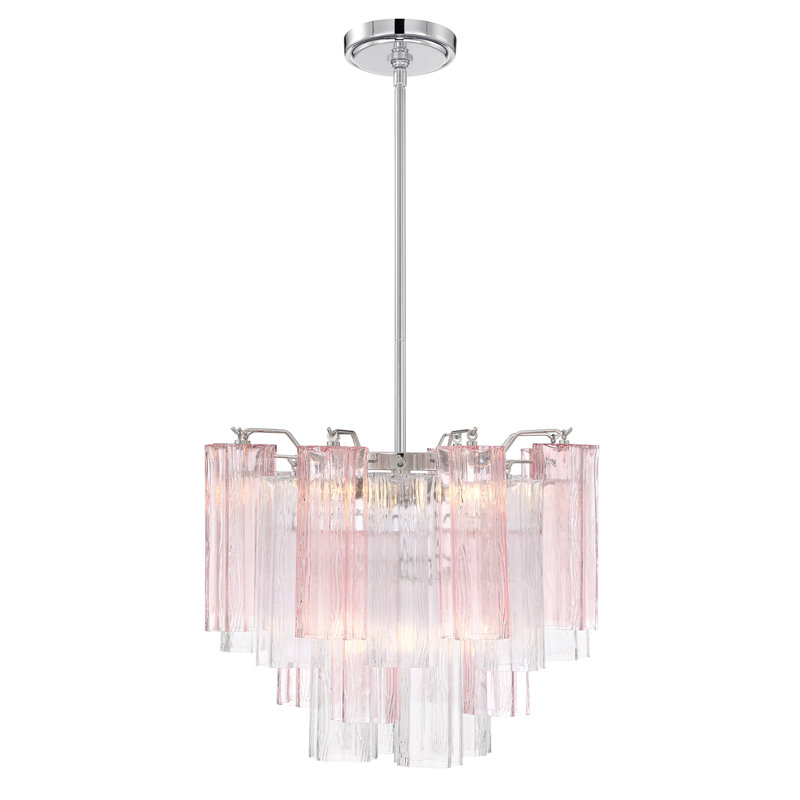 Mexborough Chandelier, Pink/Chrome, 13.75" H x 17.75" W x 17.75" D, 4 Lights