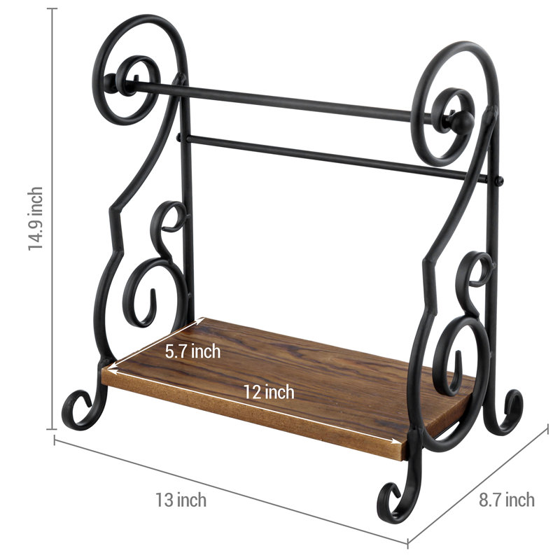 Metal and Wood Freestanding Paper Towel Holder, Dark Brown