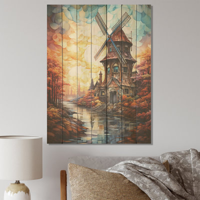 Windmill Sunset Coastal Breeze II - Éoliennes sur bois
