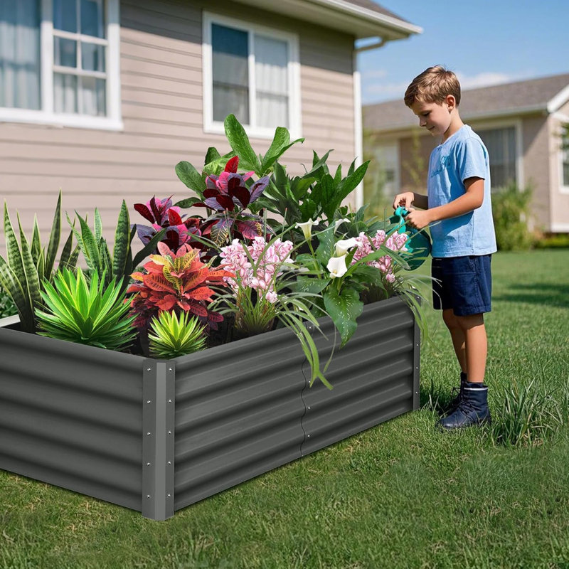 2 boîtes rectangulaires pour jardinières en acier galvanisé gris 6X3x1.5FT 8 pièces, Noir, H 18 po x l 72 po x P 36 po