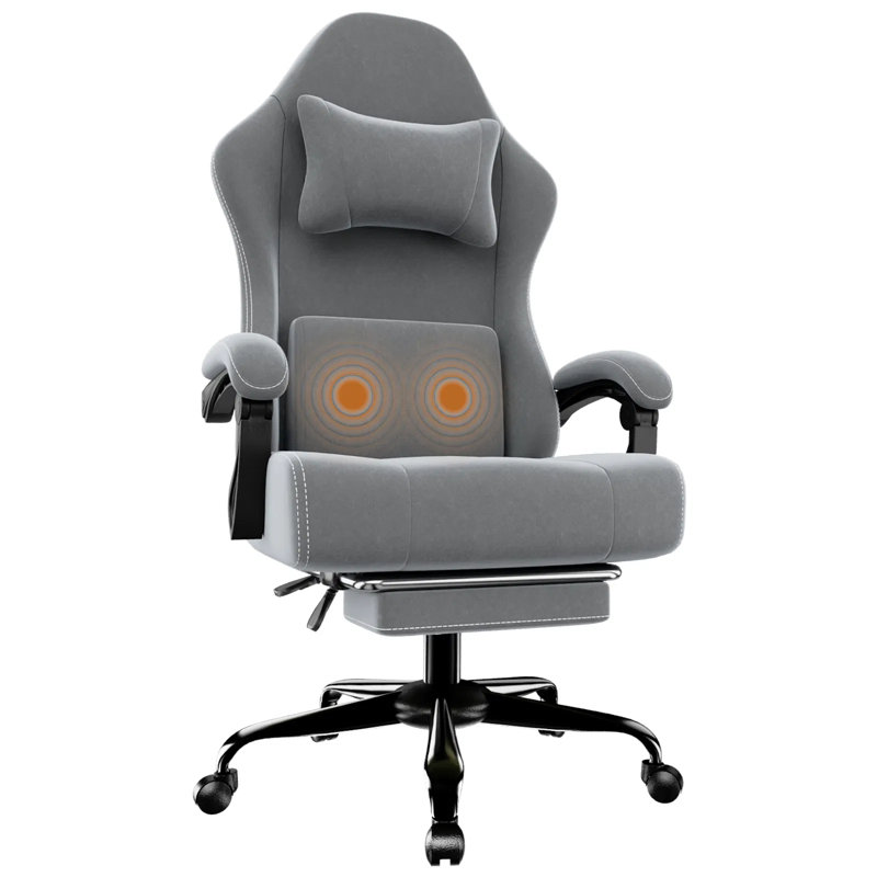 Ergonomic Gaming Chair With Massage Lumbar Support & Footrest, Fabric Computer Chair With Pocket Spring Seat, 90°-155° Recline, 350 Lbs Capacity