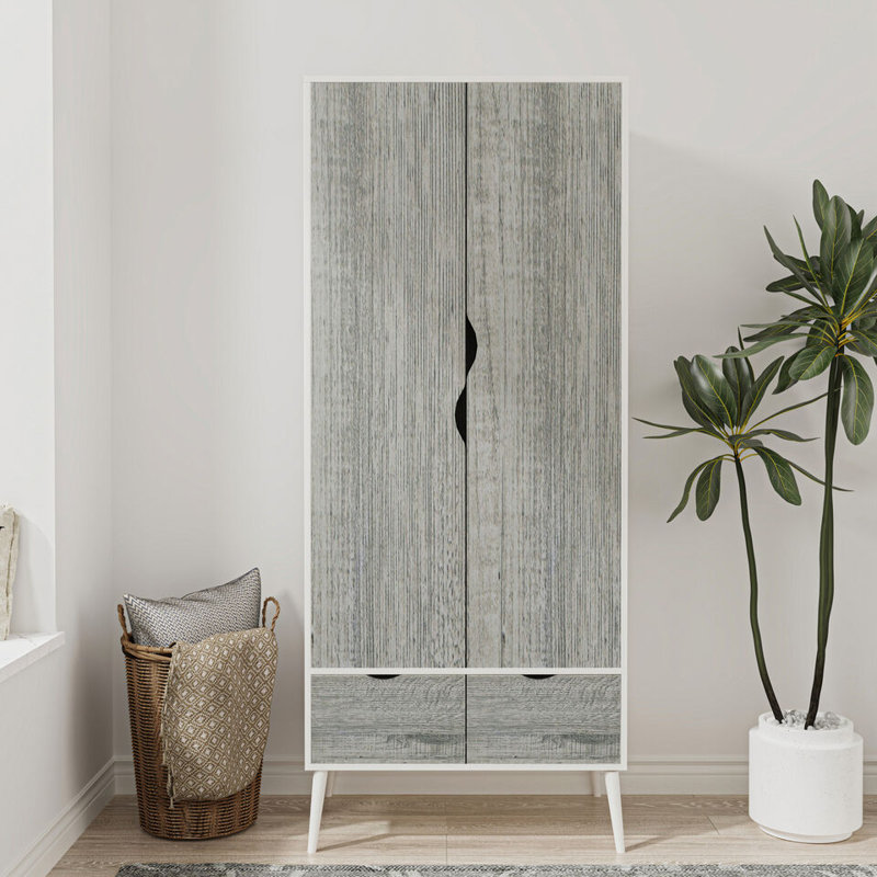Hortencia Solid Wood Wardrobe, White Ash Grey