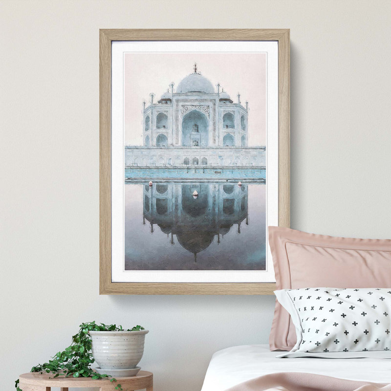The Taj Mahal in Agra India Abstract Art - Framed Print, 50cm H x 35cm W x 2cm D, Oak