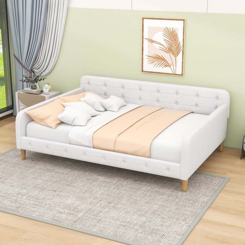 Queen Upholstered Daybed with Support Legs, Beige