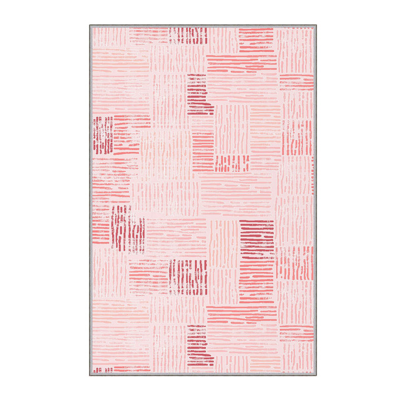 Tapis rose / ivoire en polyester tissé à la machine Christyn, Rectangle 3 pi 3 po x 4 pi 11 po