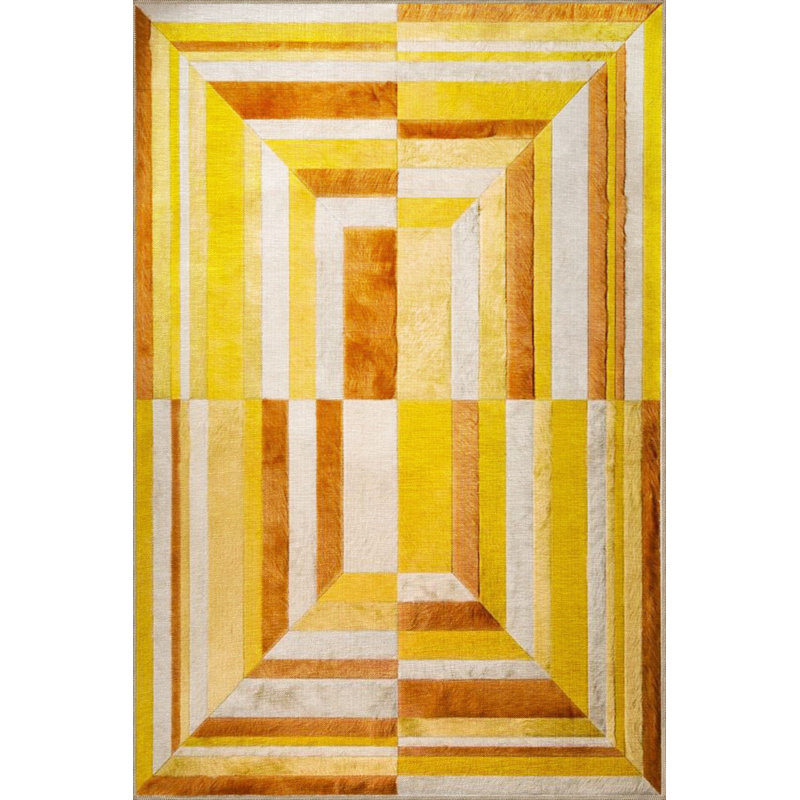 Yellow Tones Geometric Pattern Decorative Washable Rug, Rectangle 3'3" x 4'11" Rug Pad Included
