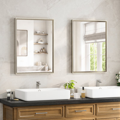 Bathroom Vanity Mirror Set of 2 with Beveled Edge, Tempered Glass Wall Mirrors with Rust-Resistant Aluminum Frame for Over Sink, Bedroom, Entryway