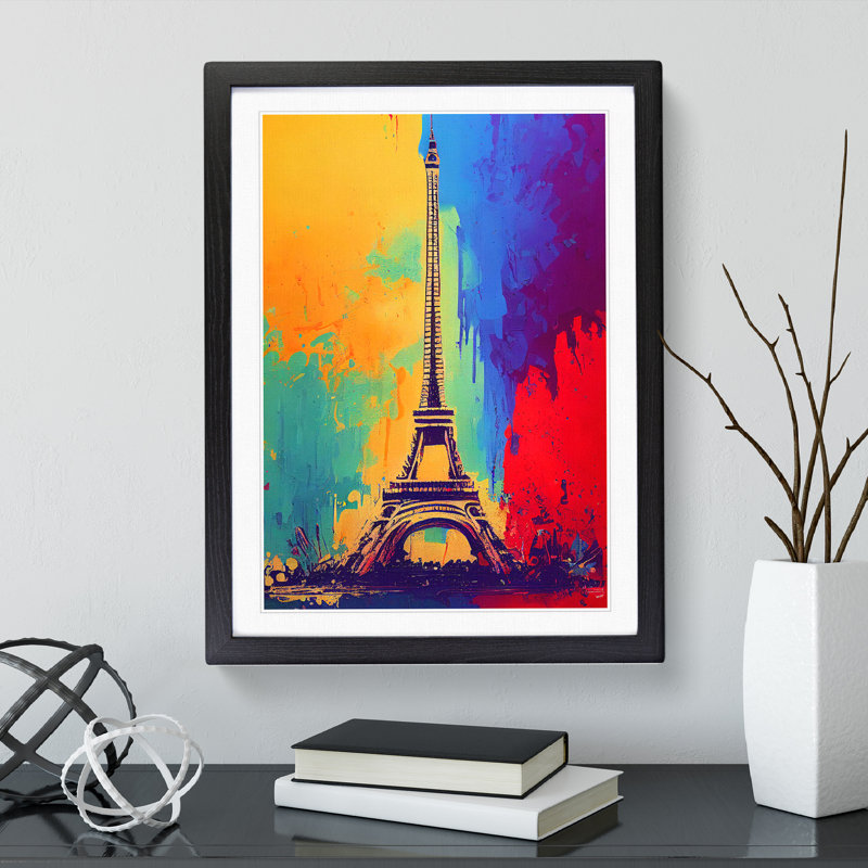 Eiffel Tower Paint Splash No.4 - Single Picture Frame Print, Black Framed, 64cm H x 46cm W x 2cm D