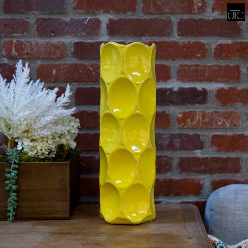 Grier Table Vase, 11" H x 4.5" W x 4.5" D, Yellow