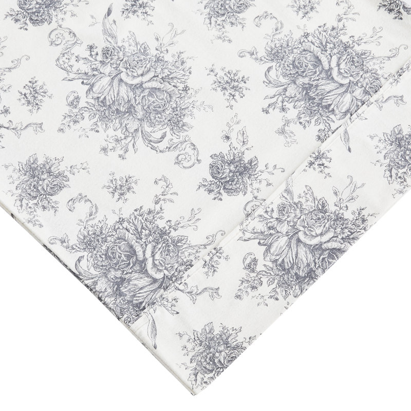 Toile Flannel Sheet Set, King Sheet Set with 2 Pillowcases, Gray