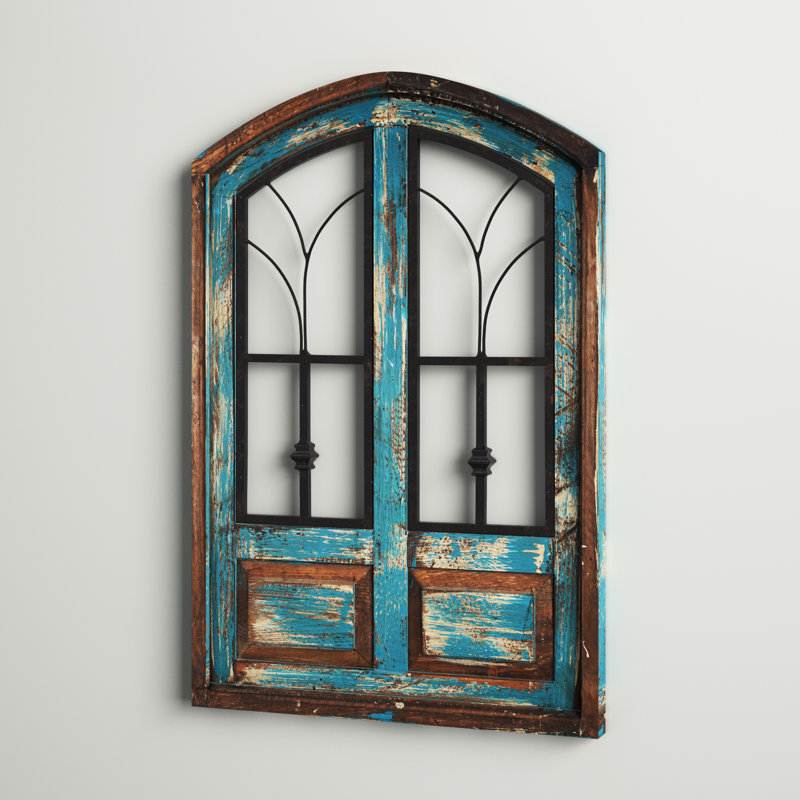 Handmade Traditional Buildings & Architecture Wall Decor, 36" H x 24" W x 1.5" D, Turquoise