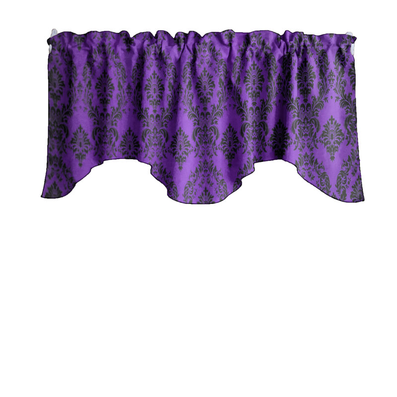 Cantonnière damassée festonnée, Noir / mauve